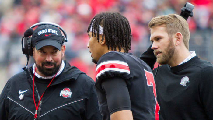 Ryan Day, C.J. Stroud and Corey Dennis
